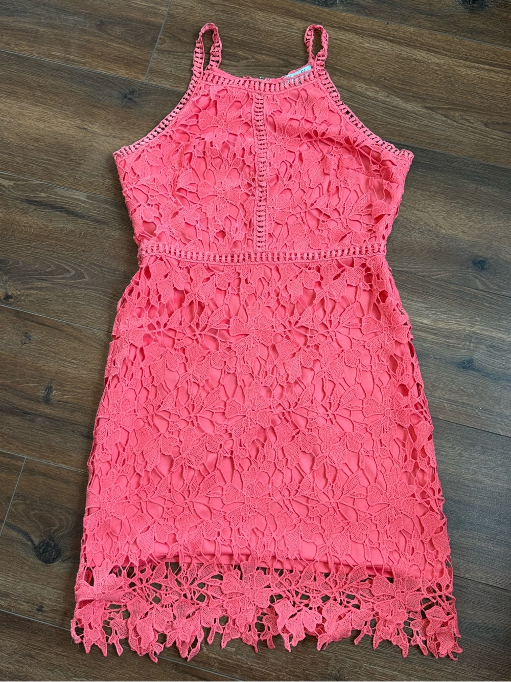 Coral Lace Halter Dress